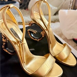Dolce & Gabbana Metallic Gold Sculpted-Heel Slingback Sandals